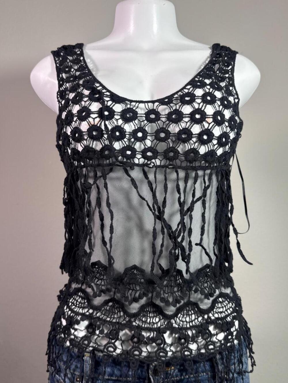 Y2K Say What? black crochet mesh tank top – Women's Used Clothing